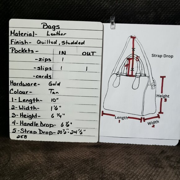 Cognac/Gold Quilted/Studded Leather Satchel/Crossbody NWOT #258 - Picture 13 of 13